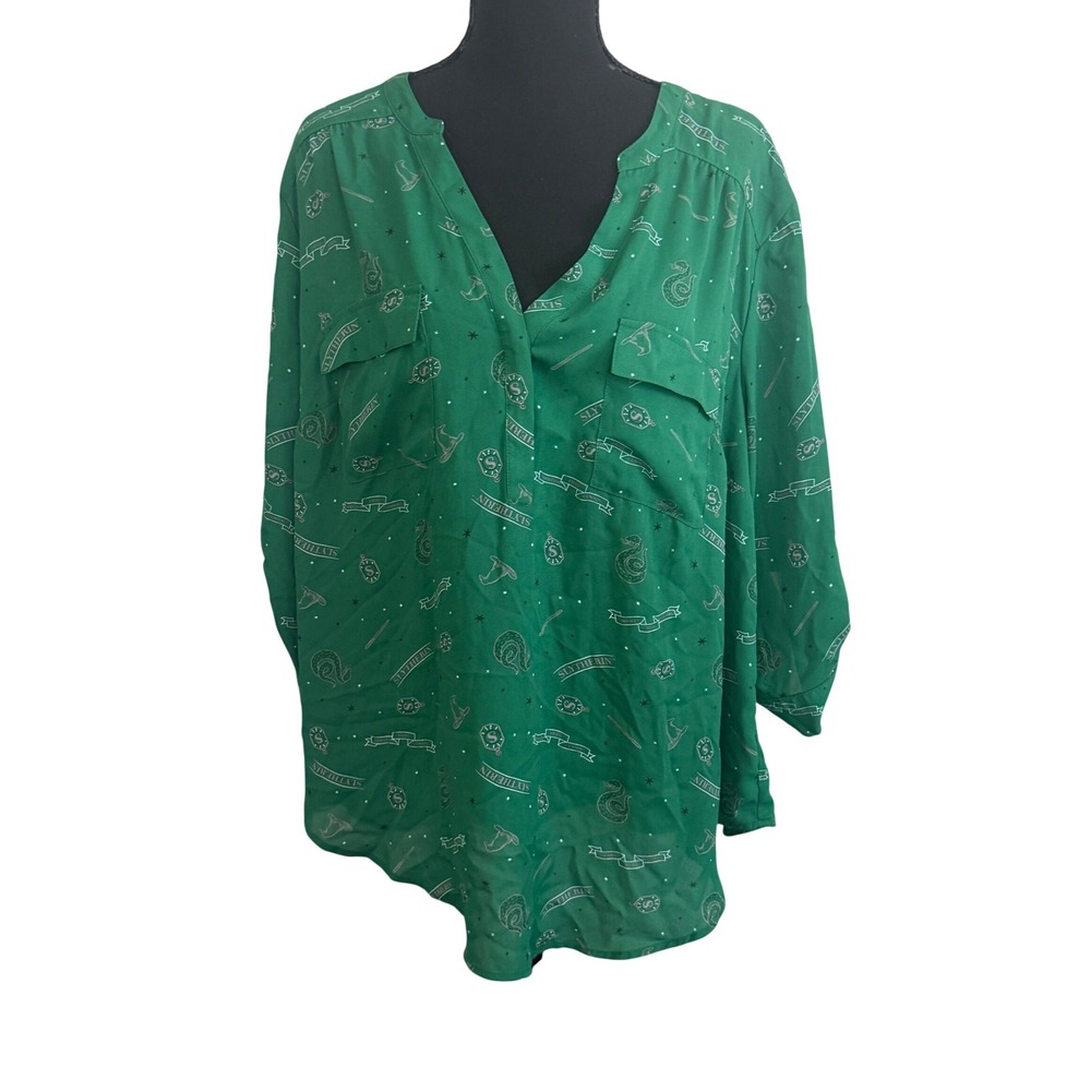 Torrid Harry Potter Slytherin Green Graphic Blouse Tunic 2X Dark Academia Geek